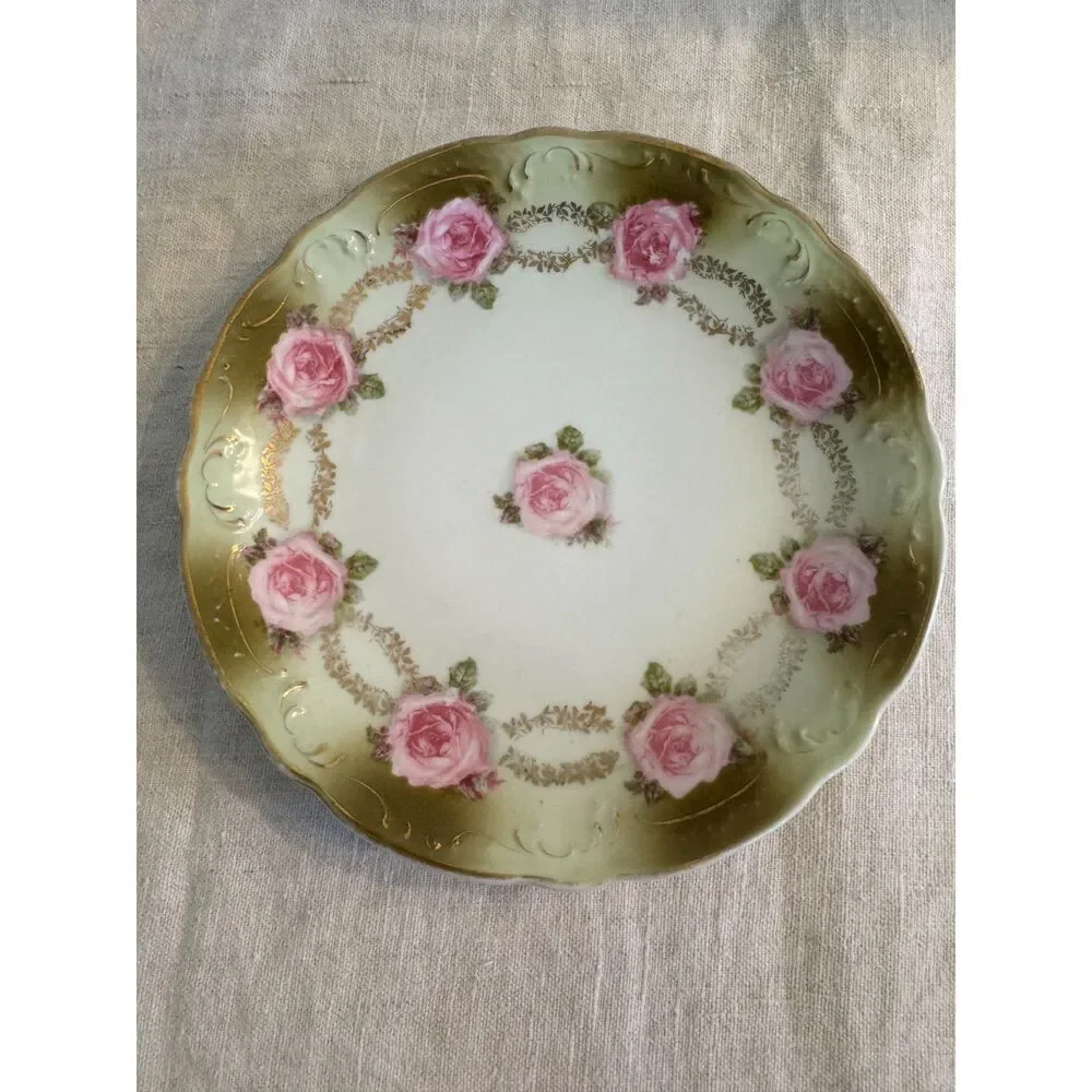 Vintage Shabby Cottage pink rose plate, gorgeous roses